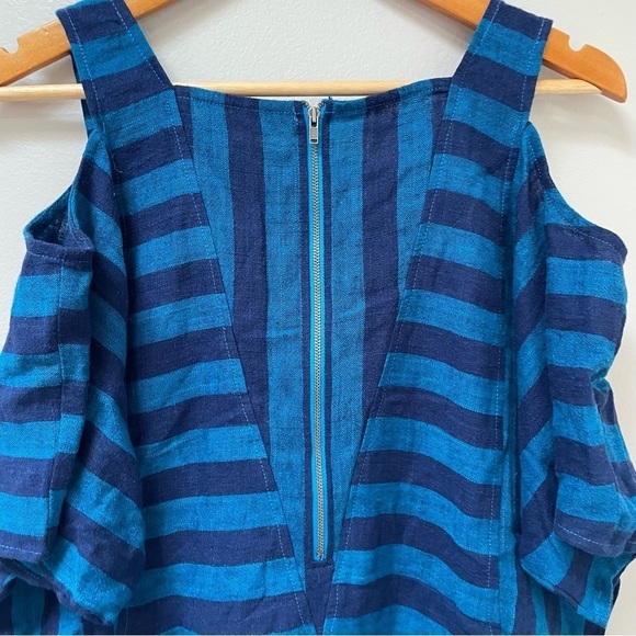 Soft Surroundings Tunic Blue Striped Sunset Cold Shoulder Linen Blend Sz S EUC - Picture 6 of 8